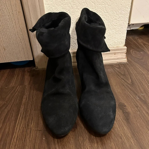 Free People Womens Adella Heeled Ankle Booties Black Draped Suede top Sz 7.5 - Picture 11 of 14